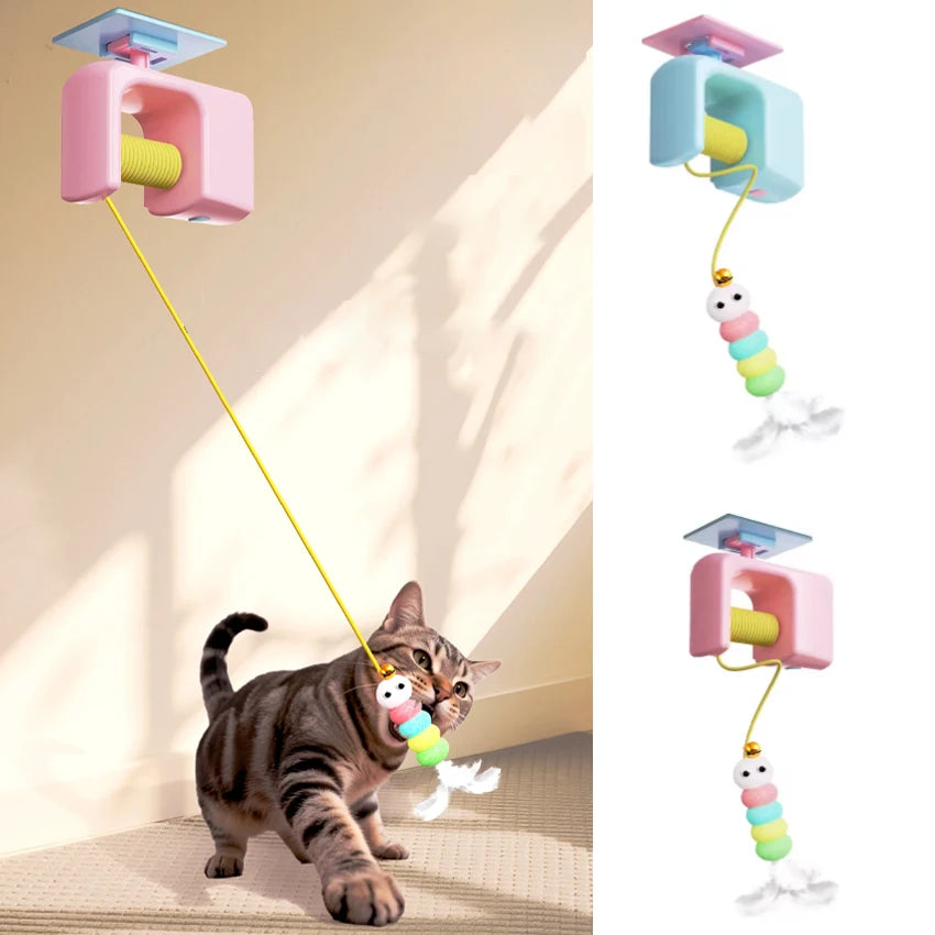 Electric hanging flying bird cat toy on a door frame