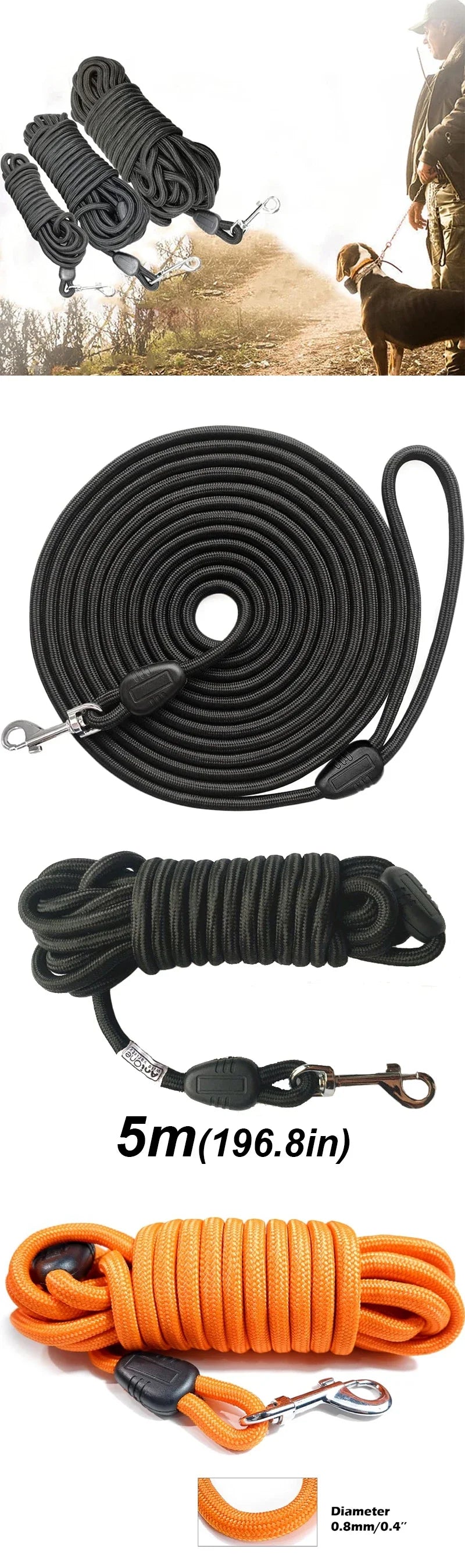 Long nylon recall training lead for dogs – photo 7