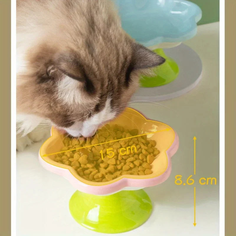 Raised ceramic cat bowl with flower design – photo 7
