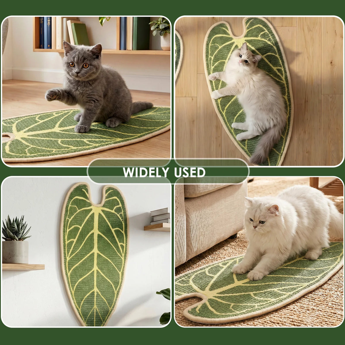 Leaf-shaped natural sisal cat scratching mat on a wall – photo 6