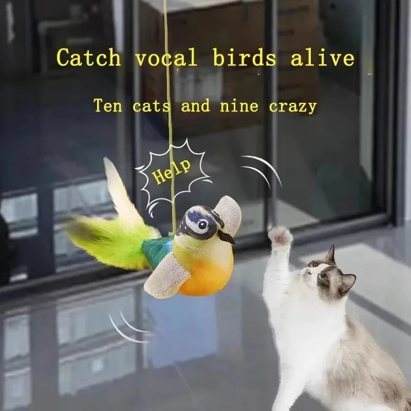 Fabric chirping bird cat toy on an elastic rope – photo 2