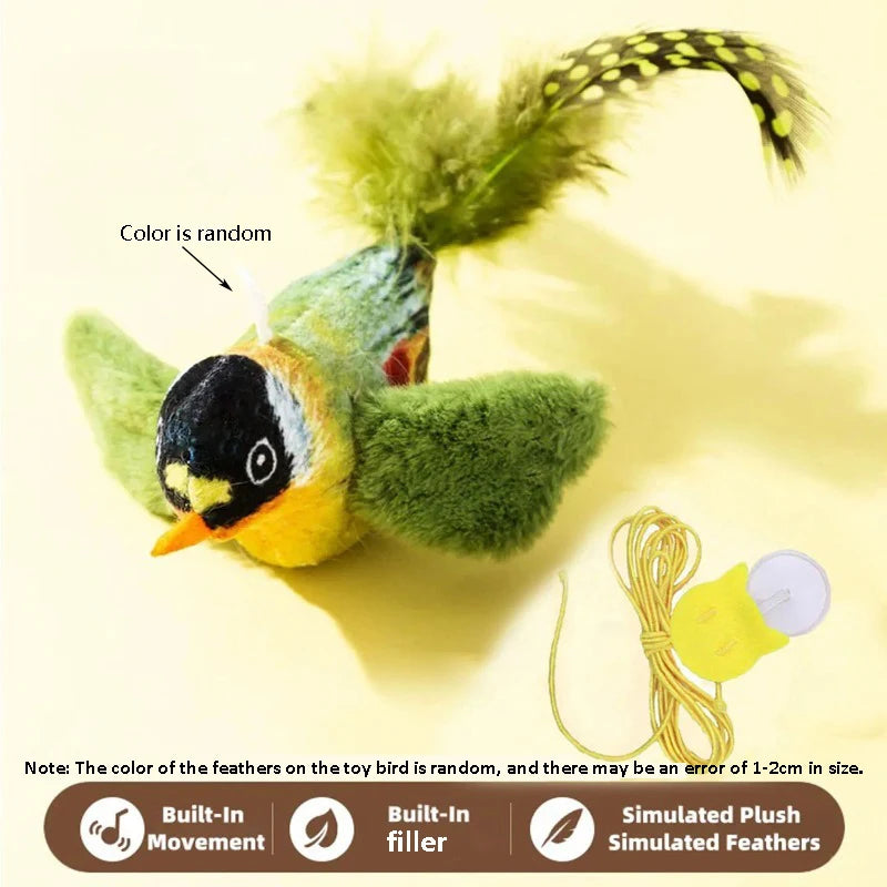 Chirping Bird Cat Toy with Elastic Rope