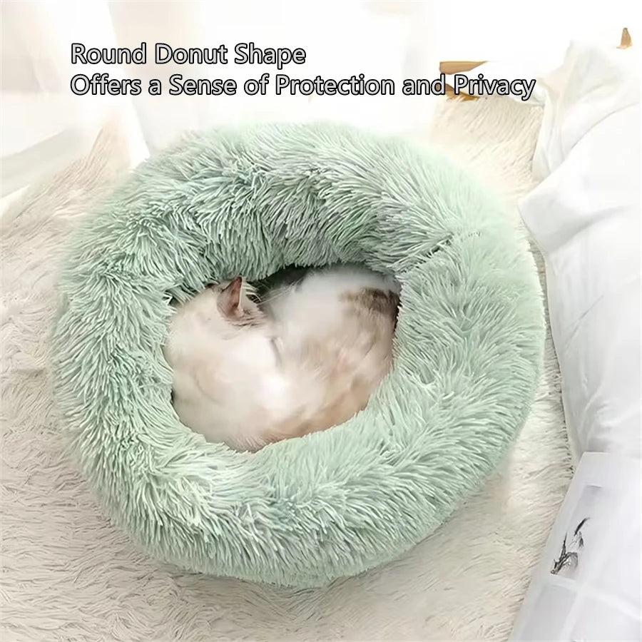 Round plush donut bed for cats and dogs – photo 4