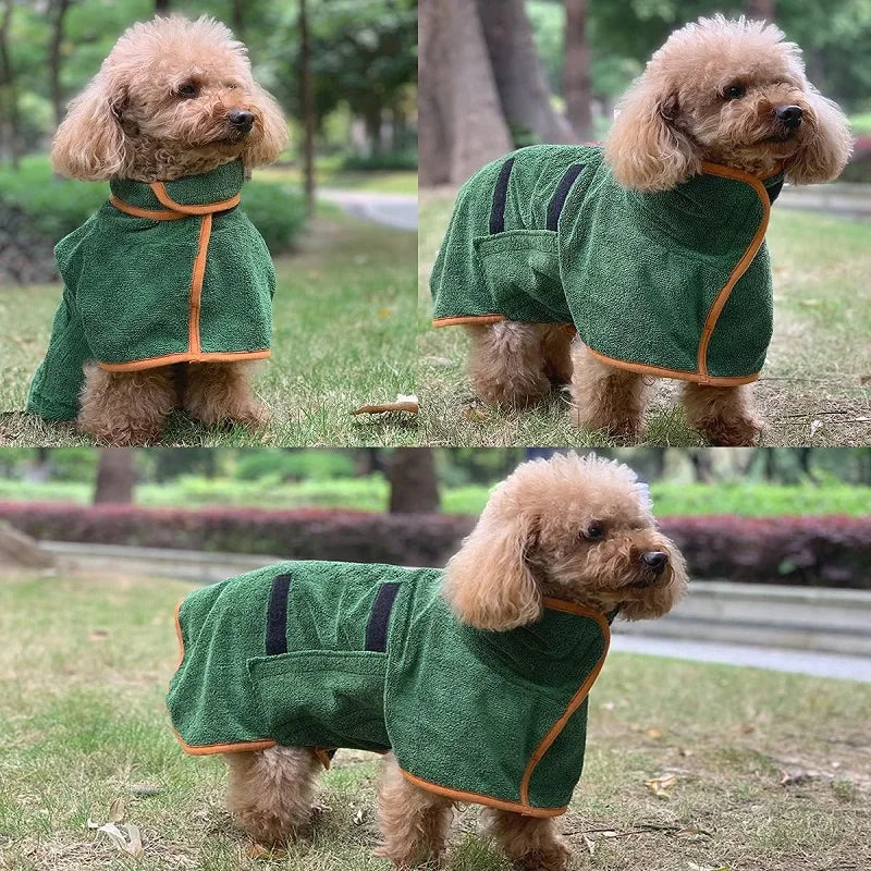 Dog wearing a microfibre bathrobe drying coat – photo 11