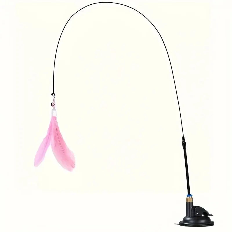 Suction Cup Cat Teaser Wand with Feather & Bell