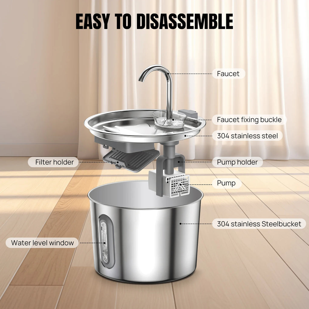 Stainless steel cat water fountain with LED light – photo 4