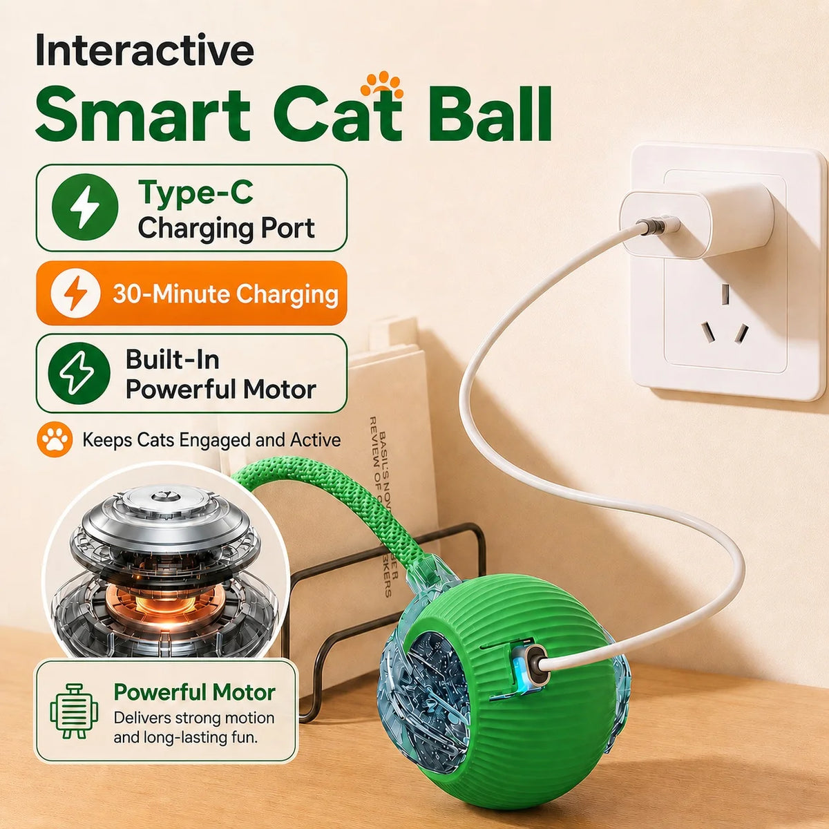 Cat chasing an automatic rolling ball toy with a tail – photo 12