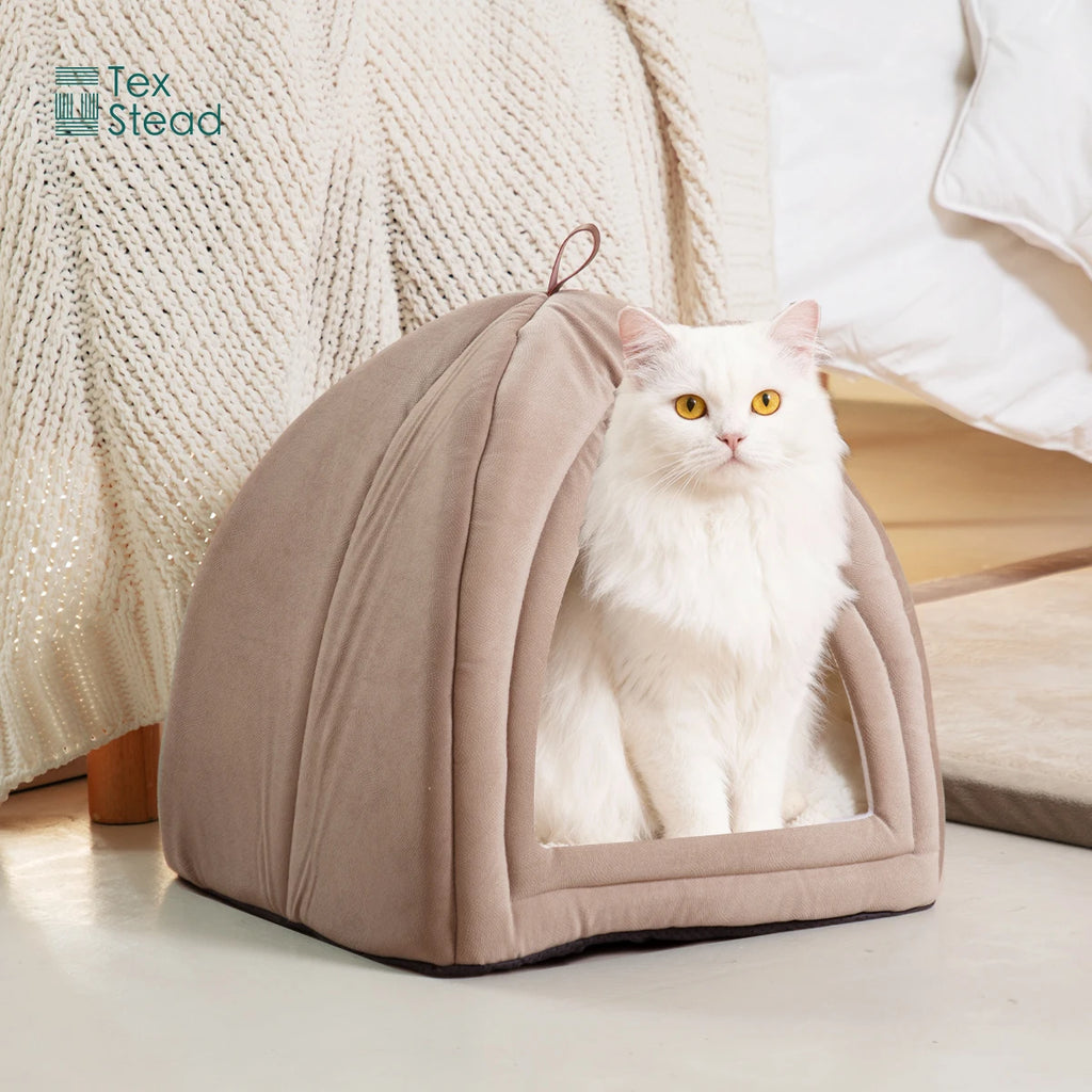 Soft foldable velvet cat cave bed with cushion – photo 9