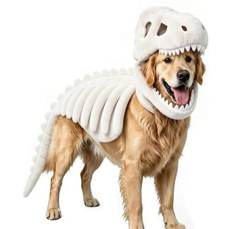 Dog wearing a dinosaur skeleton hoodie costume – photo 7