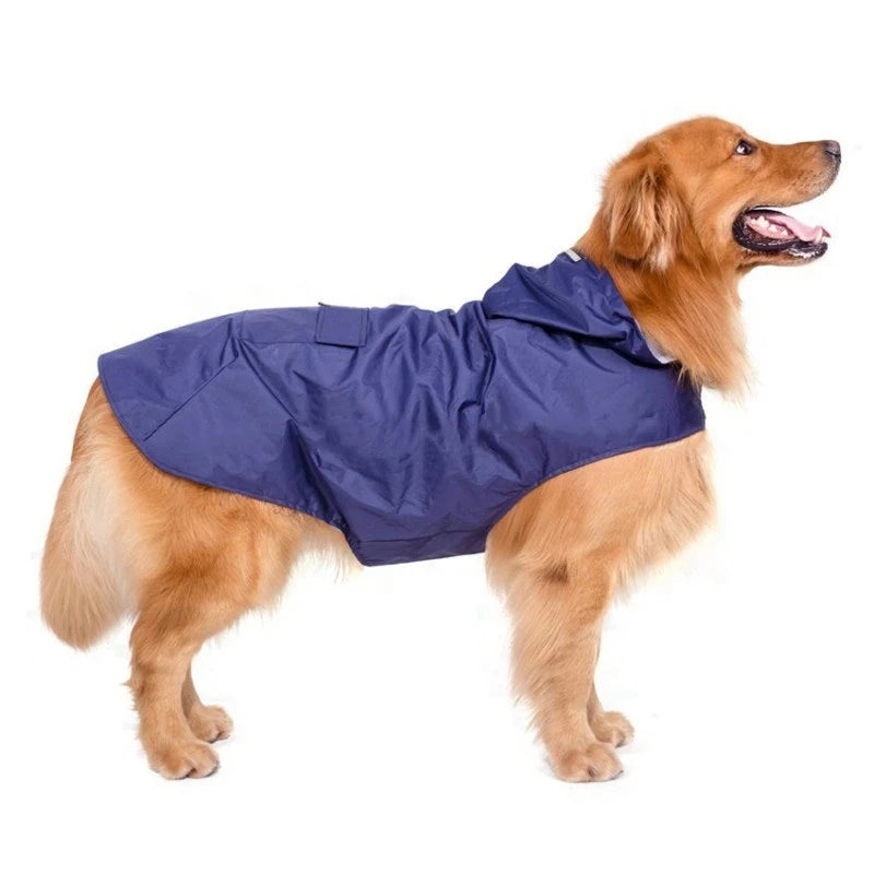 Reflective Hooded Dog Raincoat with Lead Hole