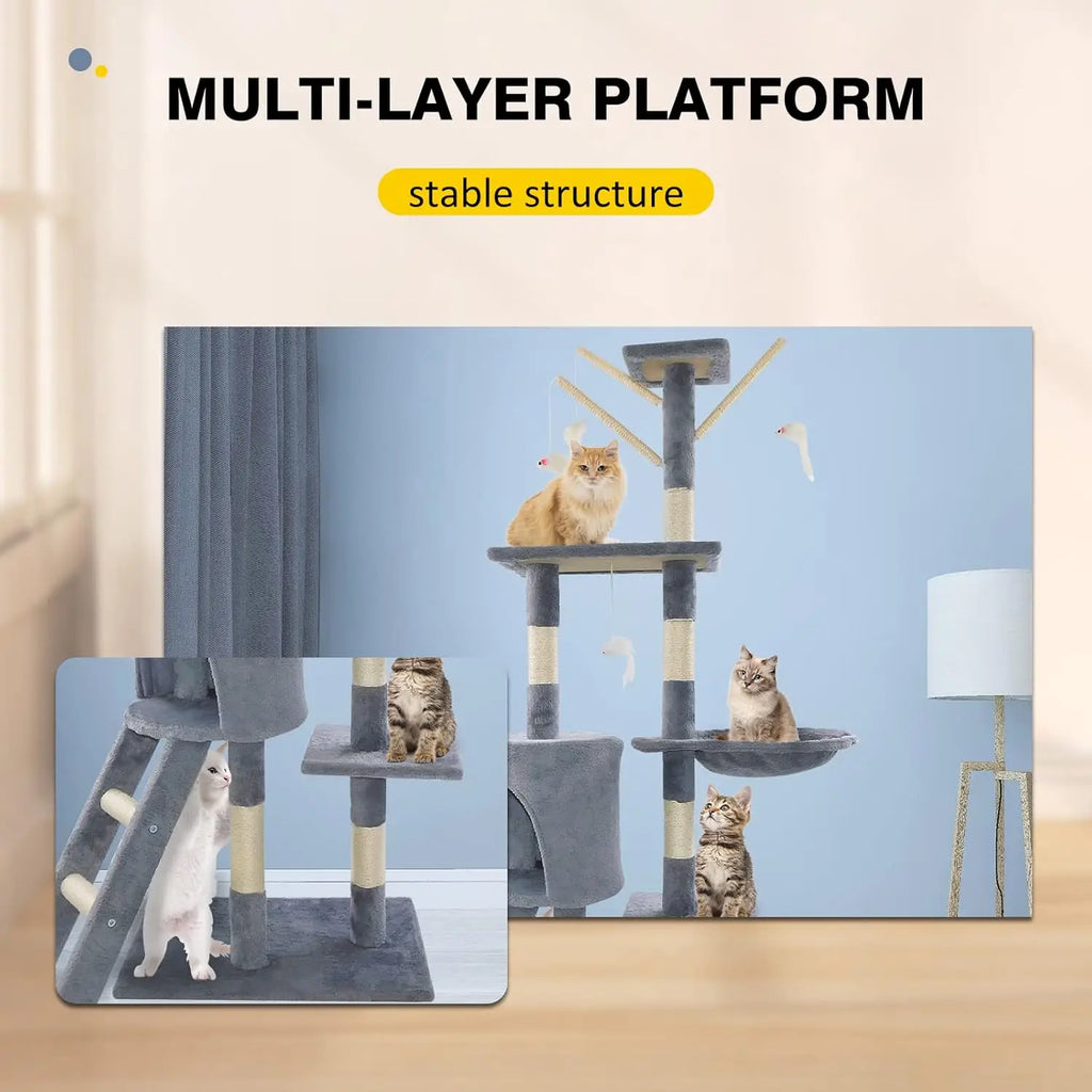 140cm Cat Tree with Condo, Hammock & Sisal Posts