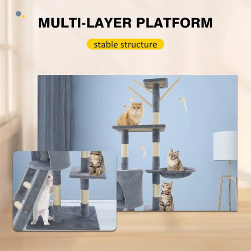 140cm Cat Tree with Condo, Hammock & Sisal Posts