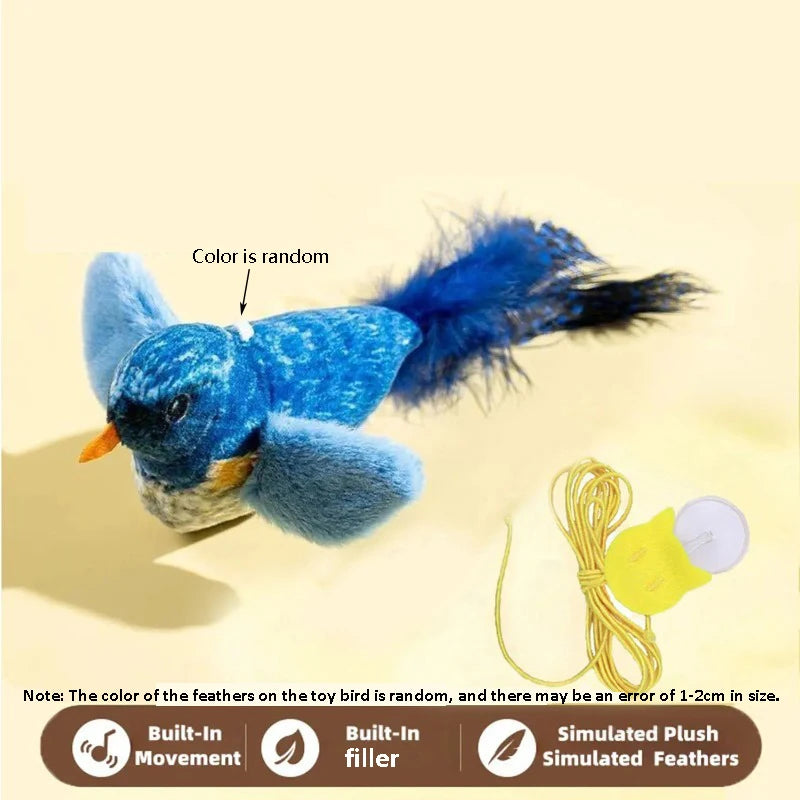 Fabric chirping bird cat toy on an elastic rope – photo 10