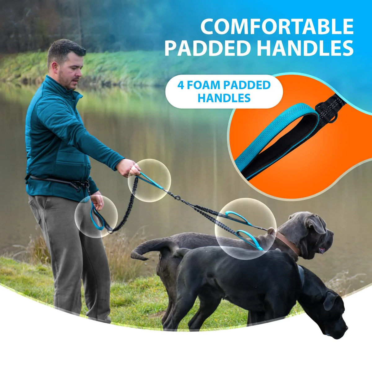 Hands-free double dog lead with padded handles – photo 4