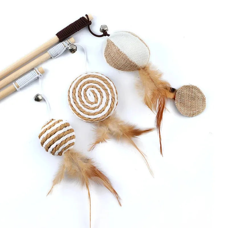 Wooden cat teaser wand toy with toy on a line – photo 4