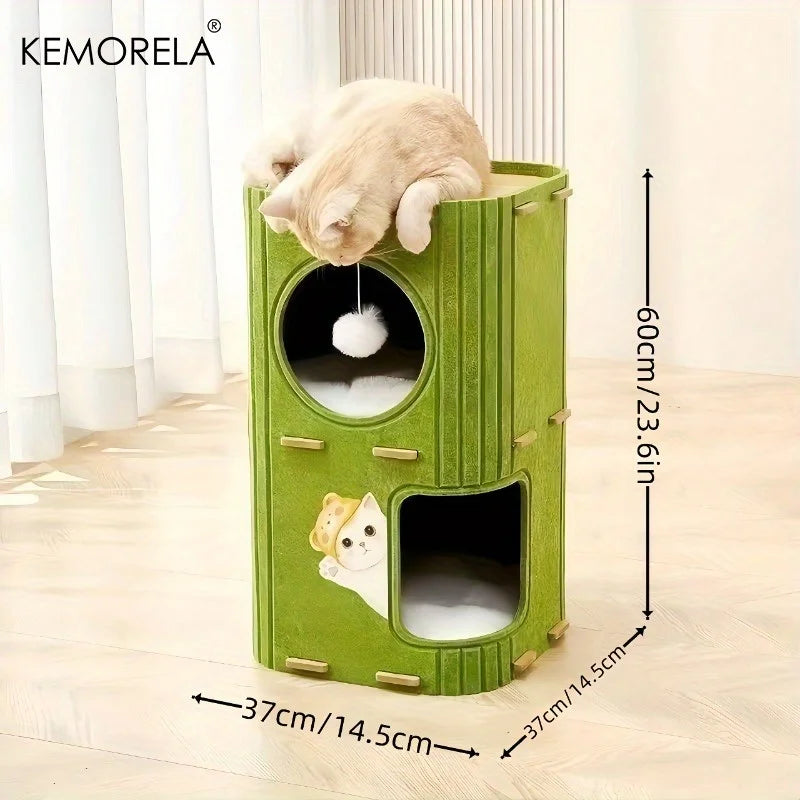 Tree-shaped felt cat condo with scratching posts and hanging toys – photo 7