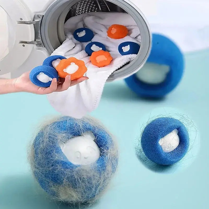 Blue and orange pet hair remover laundry balls