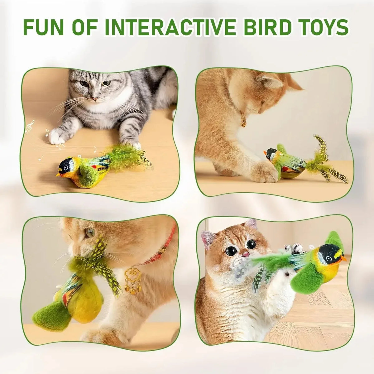 Fabric chirping bird cat toy on an elastic rope – photo 5