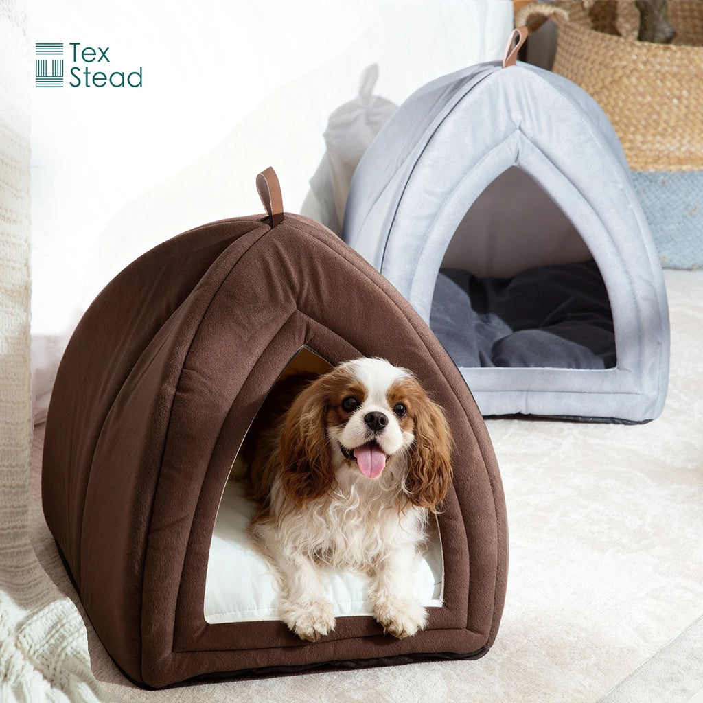 Soft foldable velvet cat cave bed with cushion – photo 10