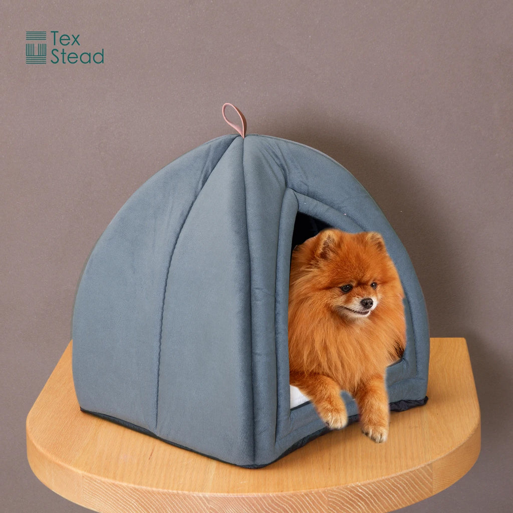 Soft foldable velvet cat cave bed with cushion – photo 8