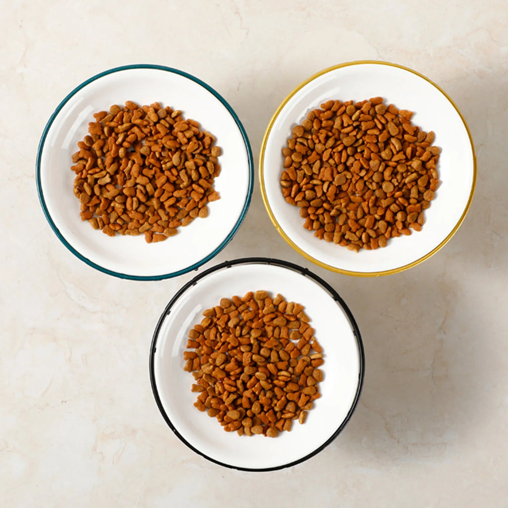 Shallow Whisker-Friendly Ceramic Cat Bowl