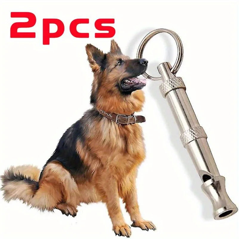Silver stainless steel dog whistle with keyring