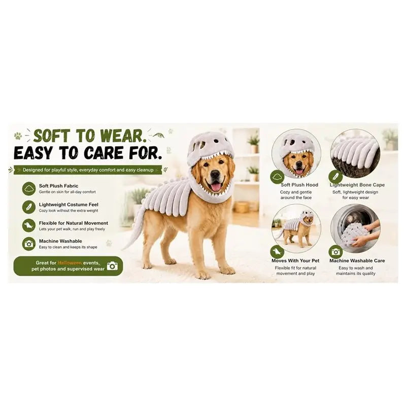Dog wearing a dinosaur skeleton hoodie costume – photo 6