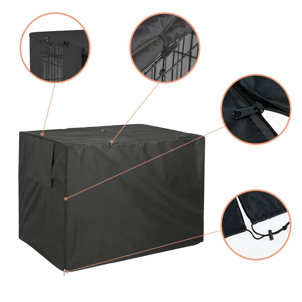 Black dog crate cover with mesh windows over a wire crate – photo 8