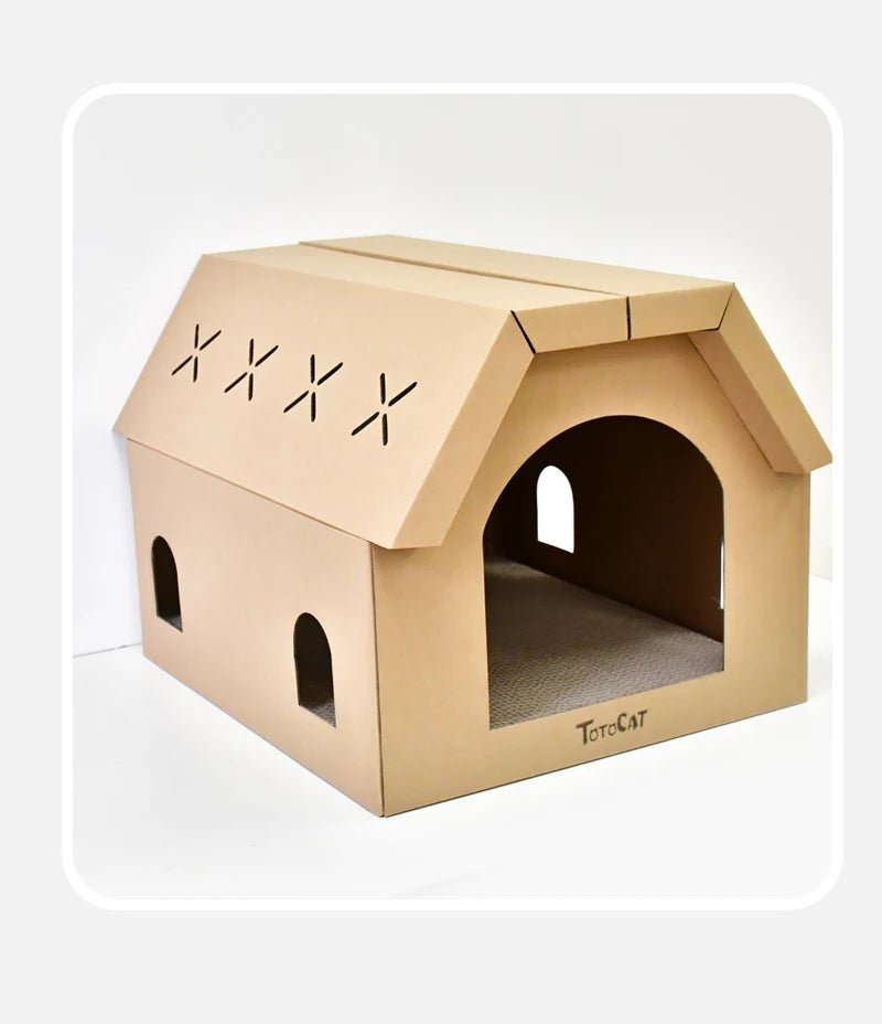 Cardboard cat scratcher house with scratch pads – photo 10