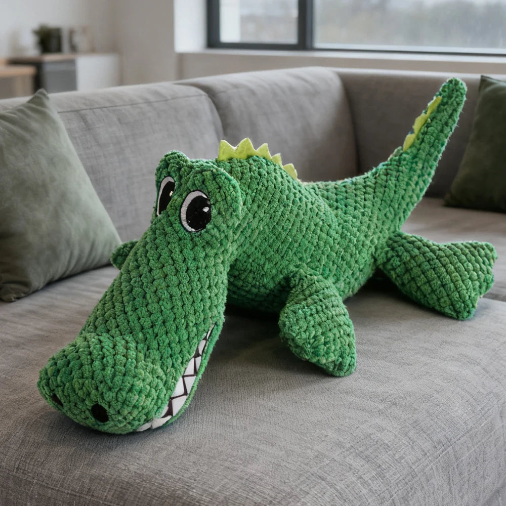 Green squeaky crocodile plush toy for dogs and cats – photo 3
