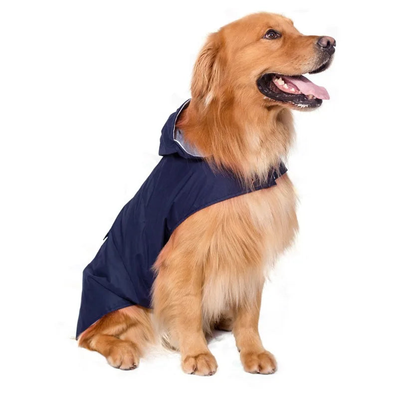 Reflective Hooded Dog Raincoat with Lead Hole