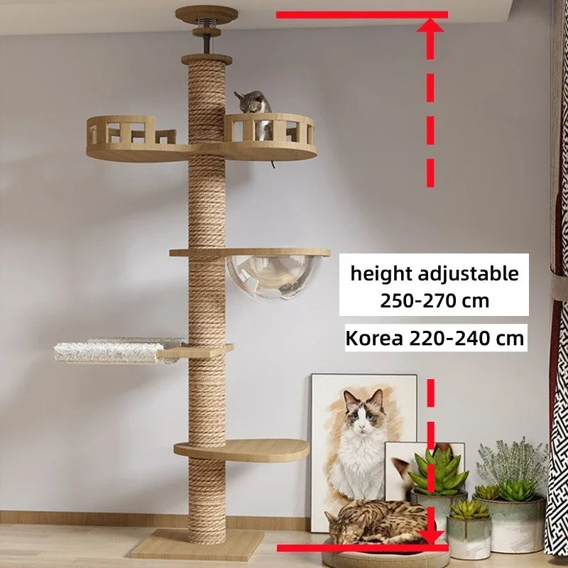 Tall adjustable floor-to-ceiling cat tree with platforms and hammock – photo 2