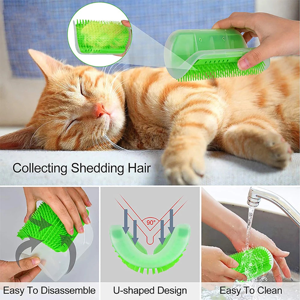 Cat rubbing against a corner self-grooming brush – photo 4
