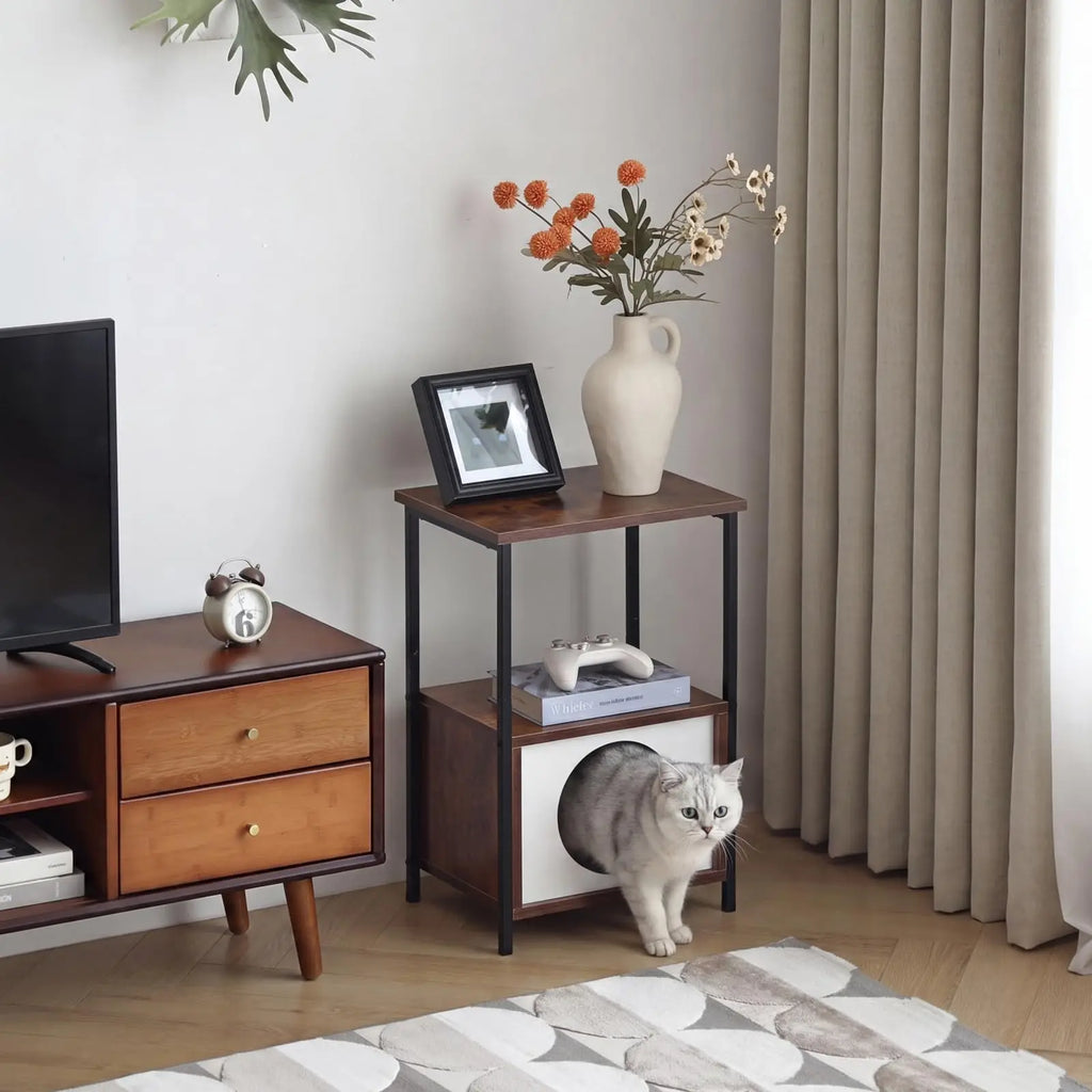 Two-Tier Side Table with Built-In Cat House