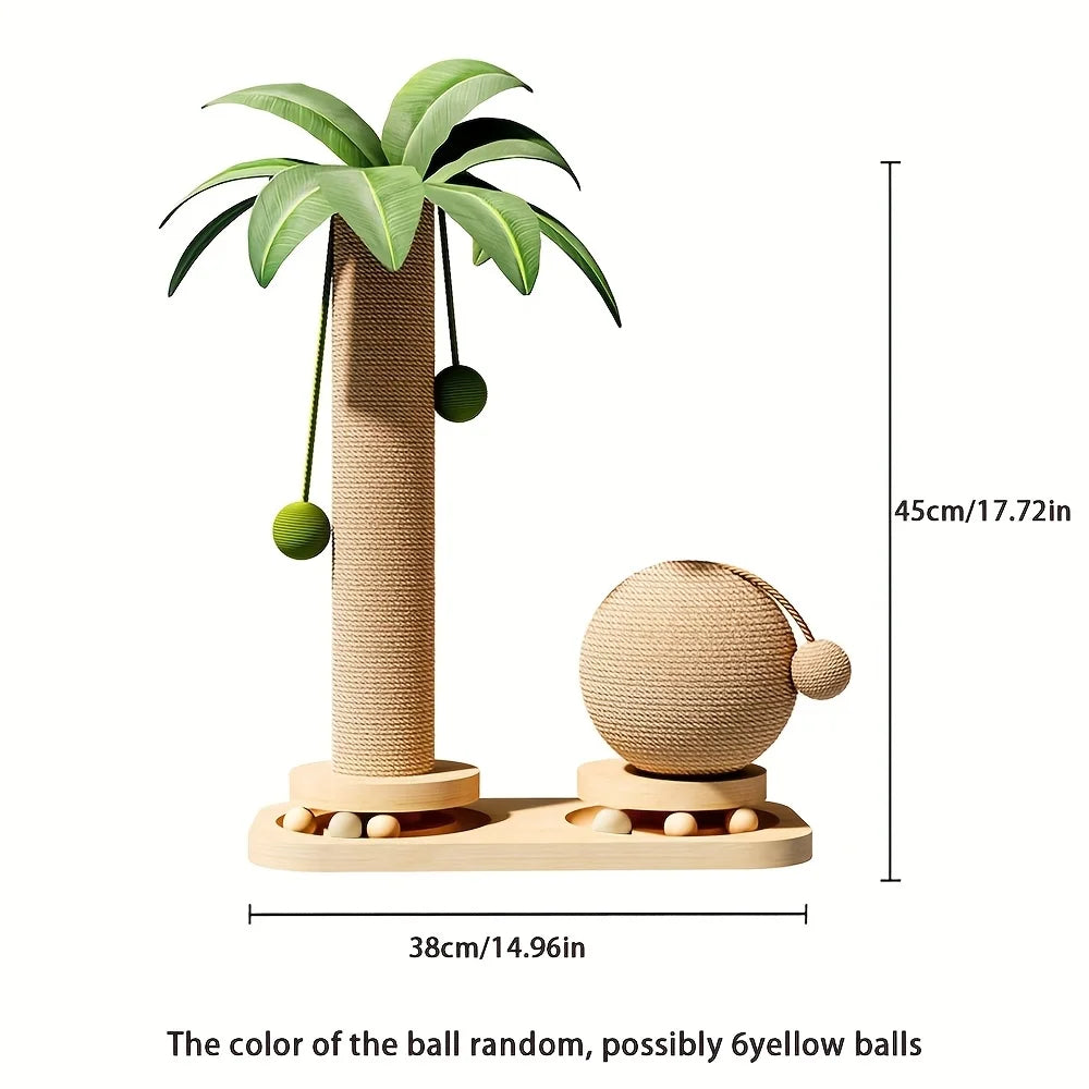 Coconut palm tree cat scratching post with hanging balls – photo 12