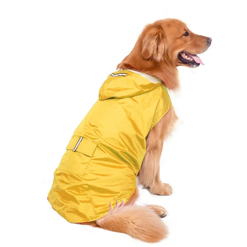 Reflective Hooded Dog Raincoat with Lead Hole