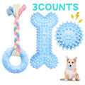 Set of three soft rubber puppy chew toys