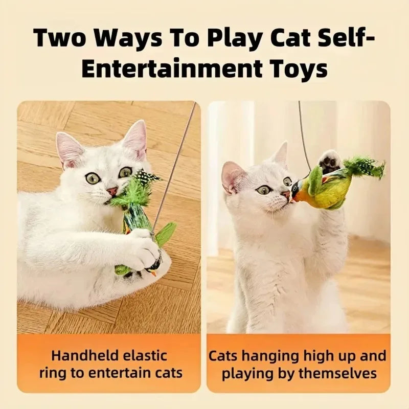 Fabric chirping bird cat toy on an elastic rope – photo 4