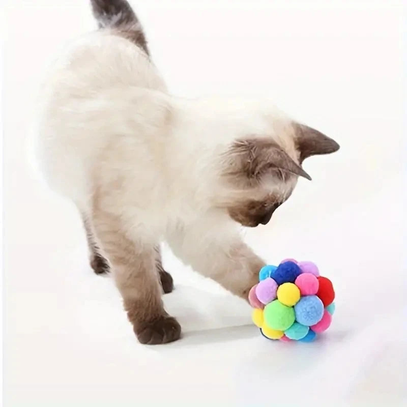 Colourful plush, woolen and bell ball toys for cats – photo 9