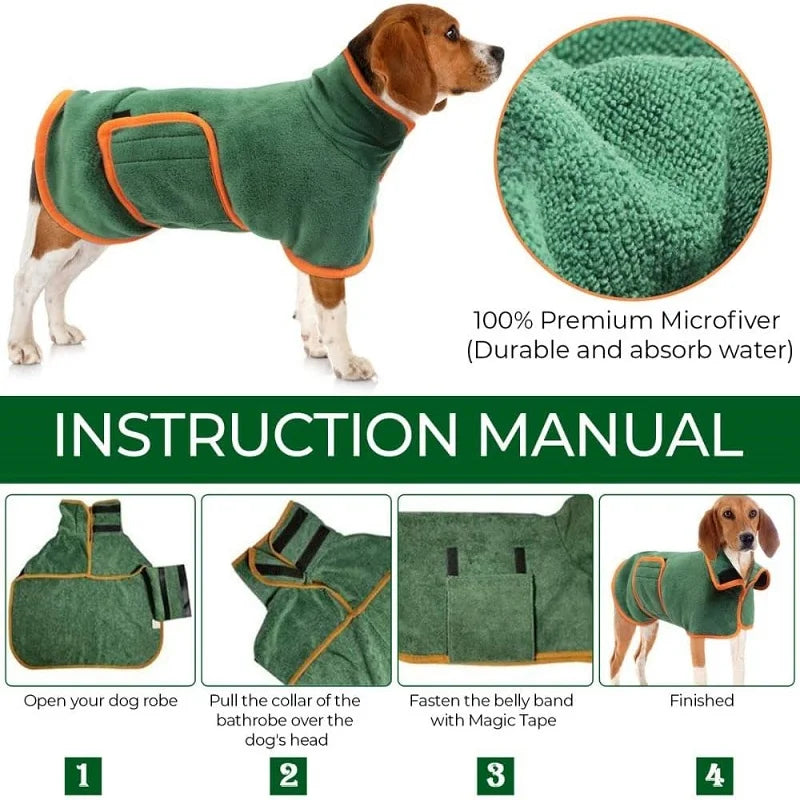 Dog wearing a microfibre bathrobe drying coat – photo 4