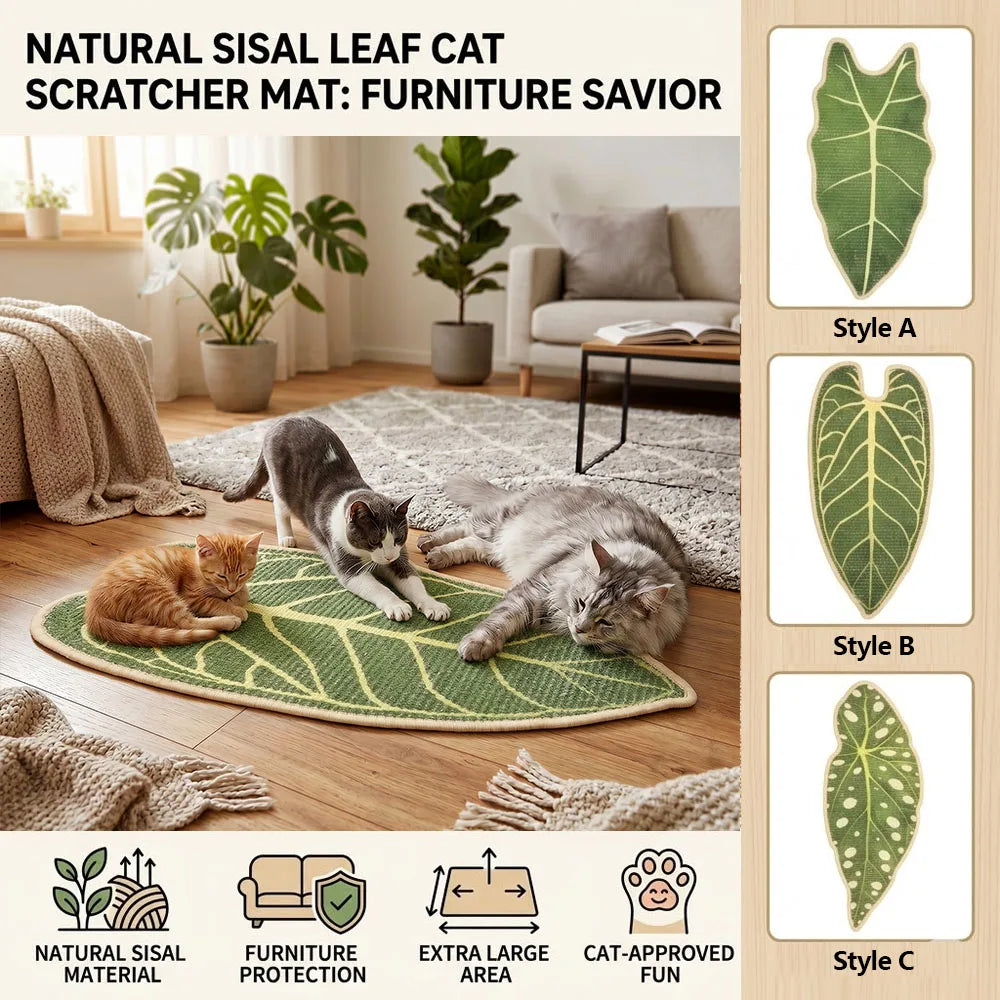 Leaf-shaped natural sisal cat scratching mat on a wall – photo 7