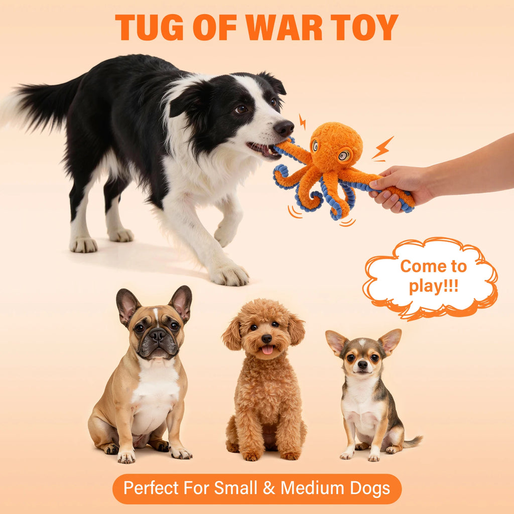 Plush octopus squeaky dog toy with elastic crinkle legs – photo 5
