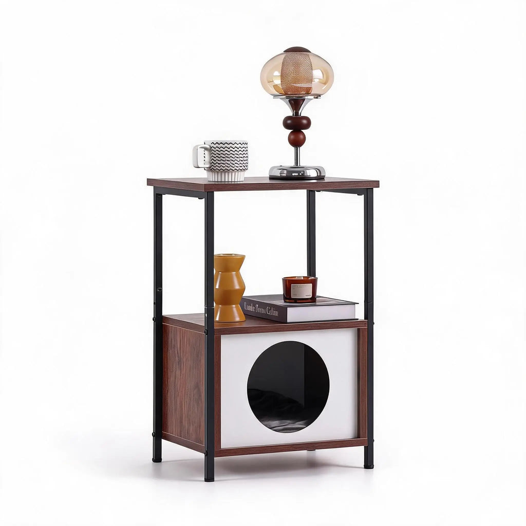 Two-Tier Side Table with Built-In Cat House