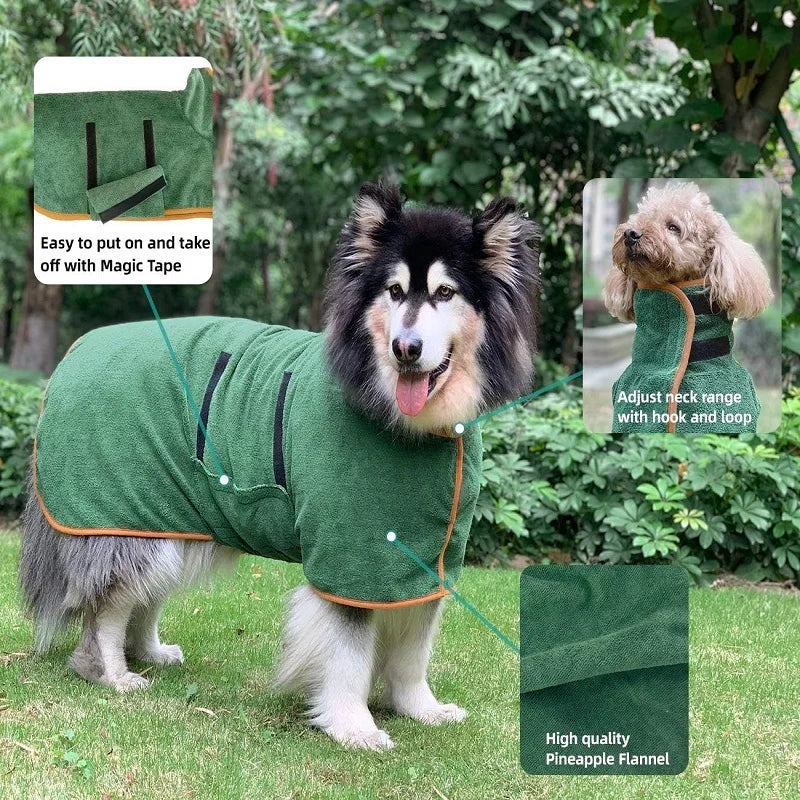 Dog wearing a microfibre bathrobe drying coat – photo 8