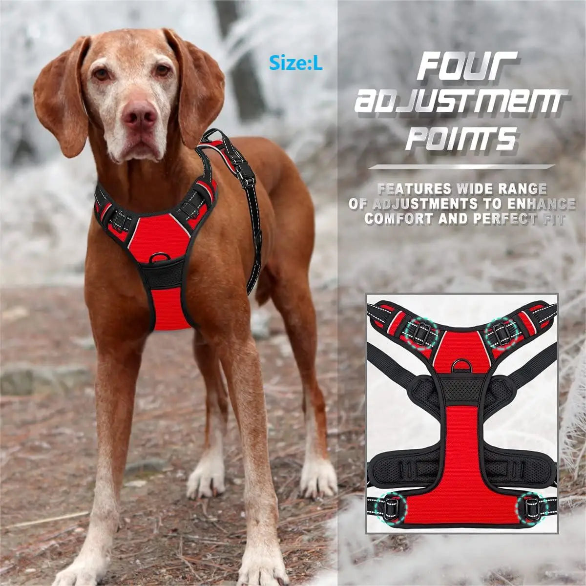 Reflective nylon dog harness with front clip and handle – photo 3