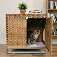 Rattan Litter Box Enclosure with Raised Metal Feet