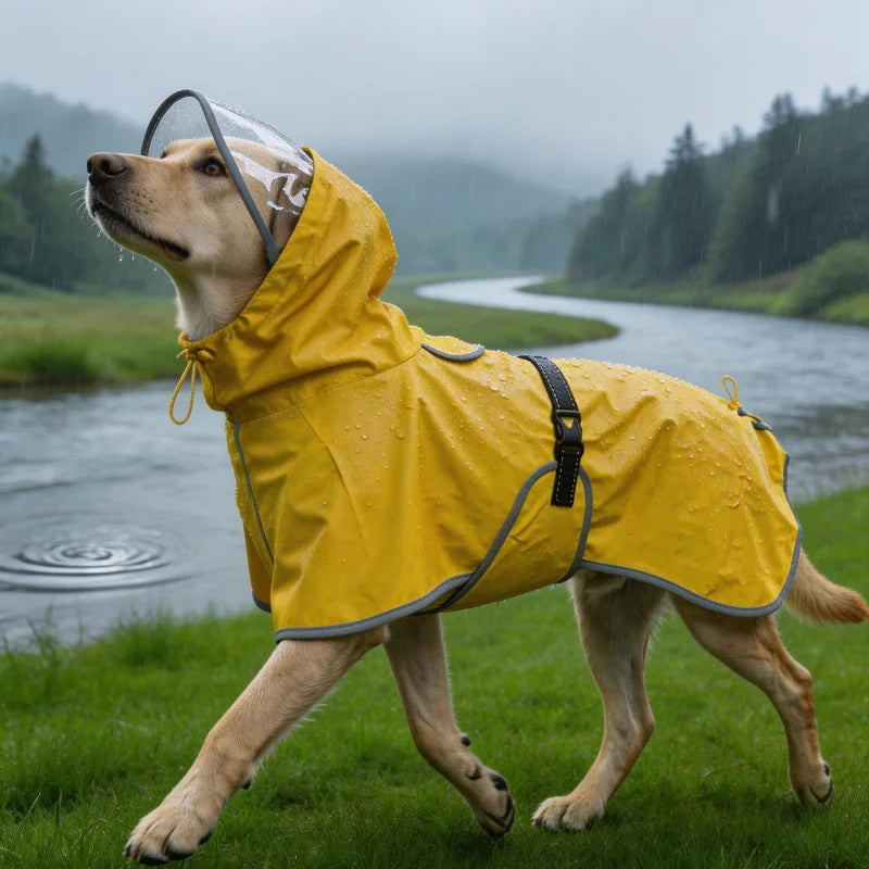 Hooded Waterproof Raincoat for Medium & Large Dogs