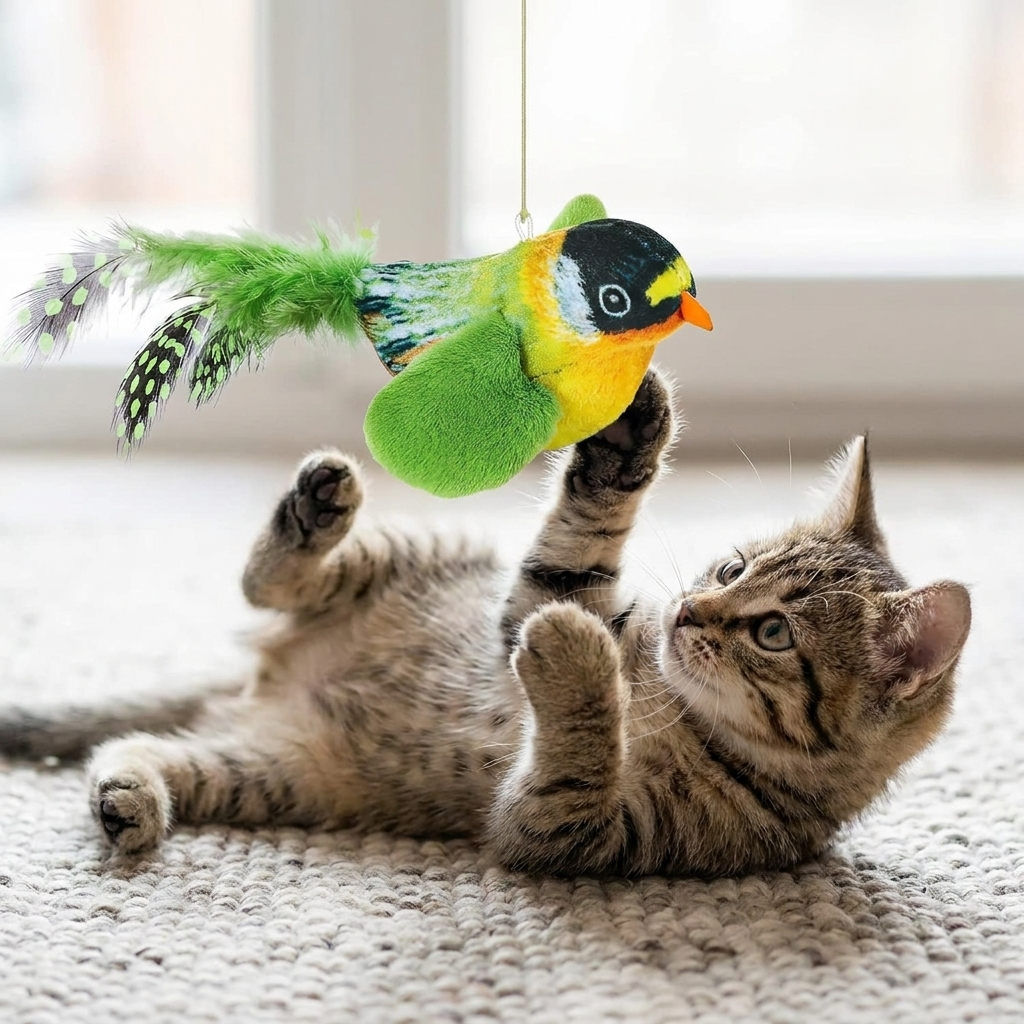Chirping Bird Cat Toy with Elastic Rope