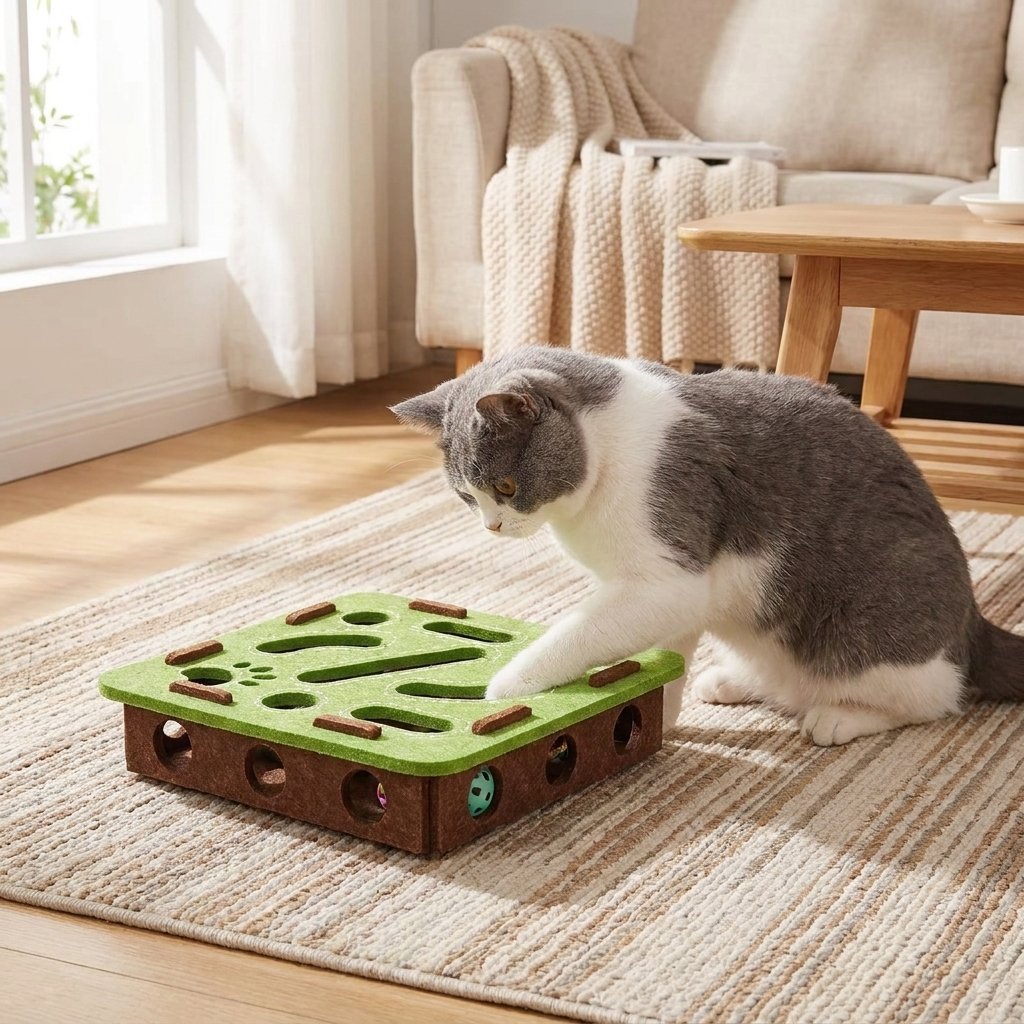 Felt Cat Puzzle Box with Play Ball