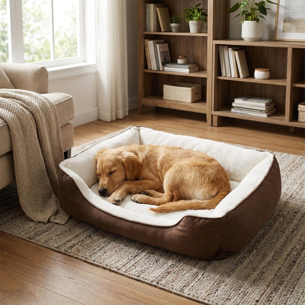 Plush Dog Bed with High-Rebound Filling